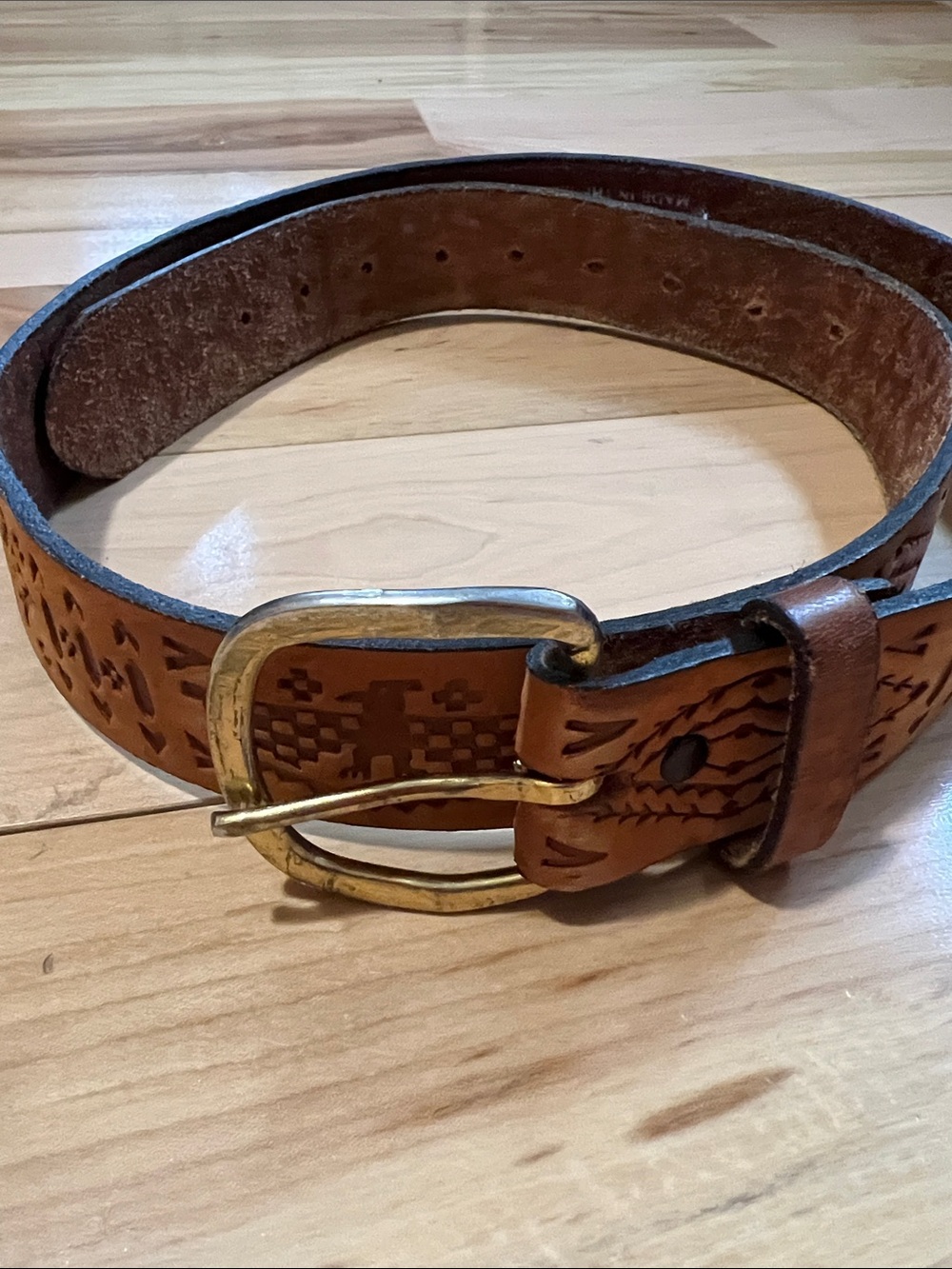 Vintage Brown Tooled Leather Belt
